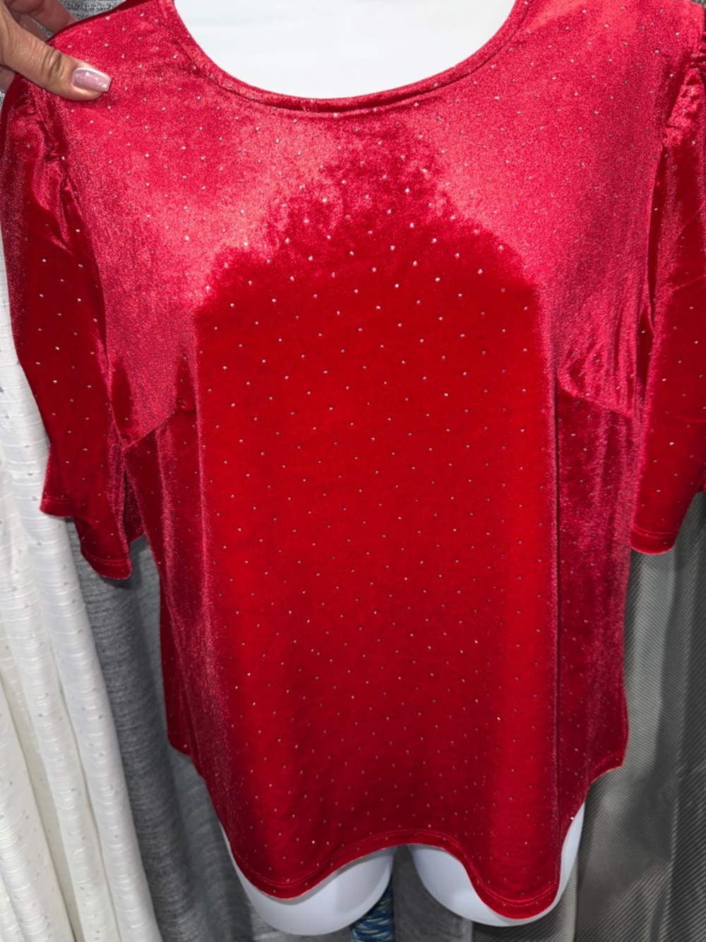 LoveTrend- NWT Velvet Red Puff Sleeve Top Size Large - Picture 9 of 14